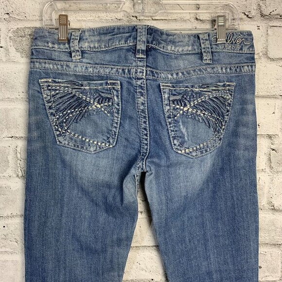 Vintage Silver Tuesday Low Rise Bootcut Distressed Light Wash Denim Flare Jeans - Picture 5 of 16